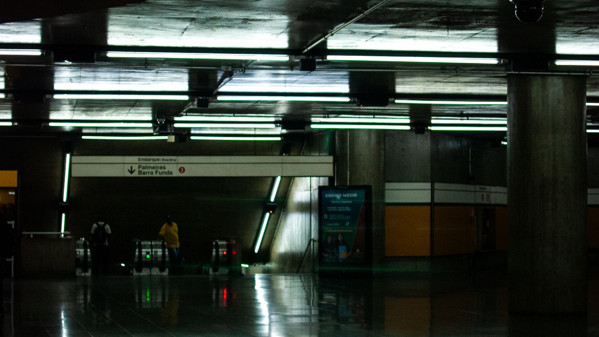 Modern São Paulo metro station with escalators