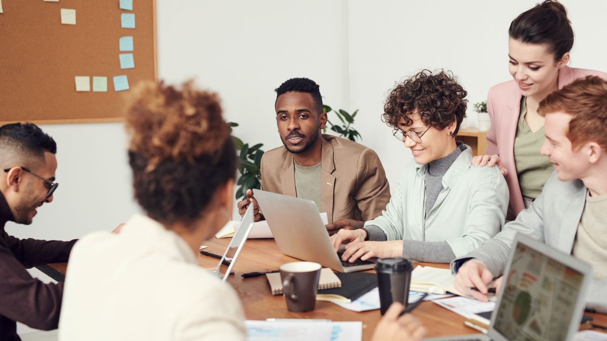 Group discussion with animated conversation